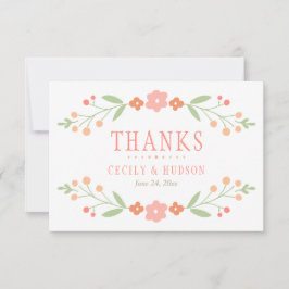 Tarjeta De Agradecimiento Boda floral verde y rosa de coral rústico