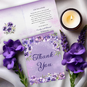Tarjeta De Agradecimiento Boda floral violeta elegante