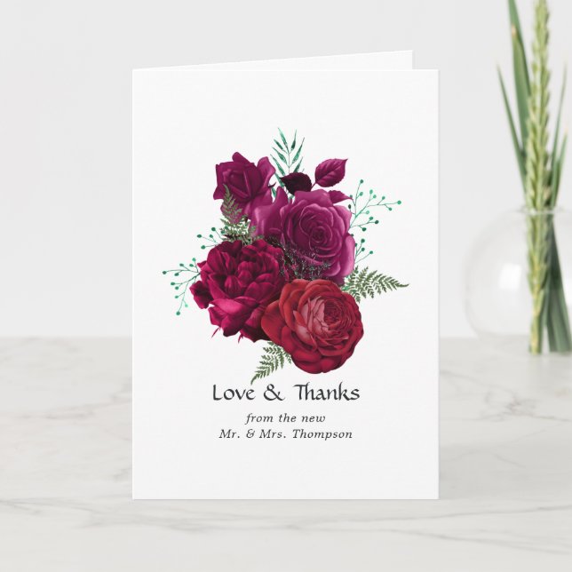 Tarjeta De Agradecimiento Boda floral Viva Magenta (Anverso)