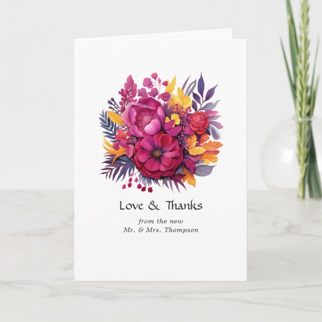 Tarjeta De Agradecimiento Boda floral Viva Magenta (Anverso)