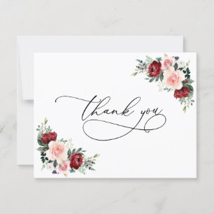 Tarjeta De Agradecimiento Boda floral Watercolor Burgundy Rubor