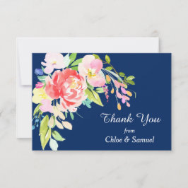 Tarjeta De Agradecimiento Boda floral y cócteles azules de la marina gracias