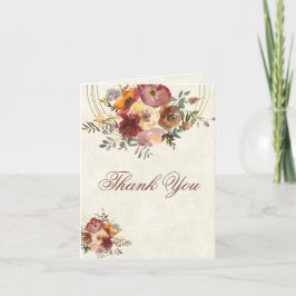 Tarjeta De Agradecimiento Boda floral y de oro de otoño