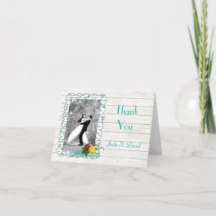 Tarjeta De Agradecimiento Boda floral y maderera verde azulada gracias