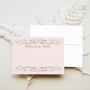 Tarjeta De Agradecimiento Boda Floreada de Oro Antiguo Rosa Vintage