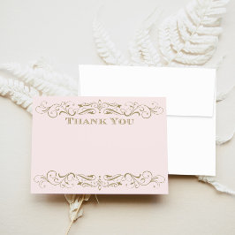 Tarjeta De Agradecimiento Boda Floreada Vintage Rosa y Dorado Antiguo