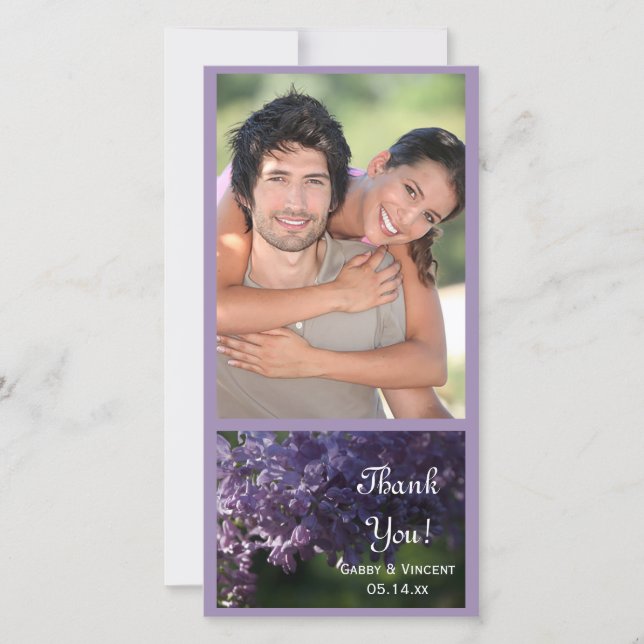Tarjeta De Agradecimiento Boda Flores Lilac Púrpura Gracias (Anverso)