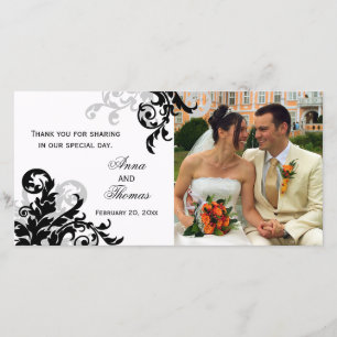 Tarjeta De Agradecimiento Boda Flourish Black y Silver Gracias