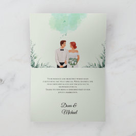 Tarjeta De Agradecimiento Boda fluida con acuarela verde personalizada
