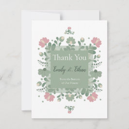 Tarjeta De Agradecimiento Boda Folclórica de Flores Silvestres Verde Salvia
