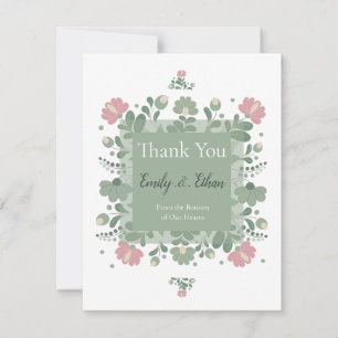 Tarjeta De Agradecimiento Boda Folclórica de Flores Silvestres Verde Salvia
