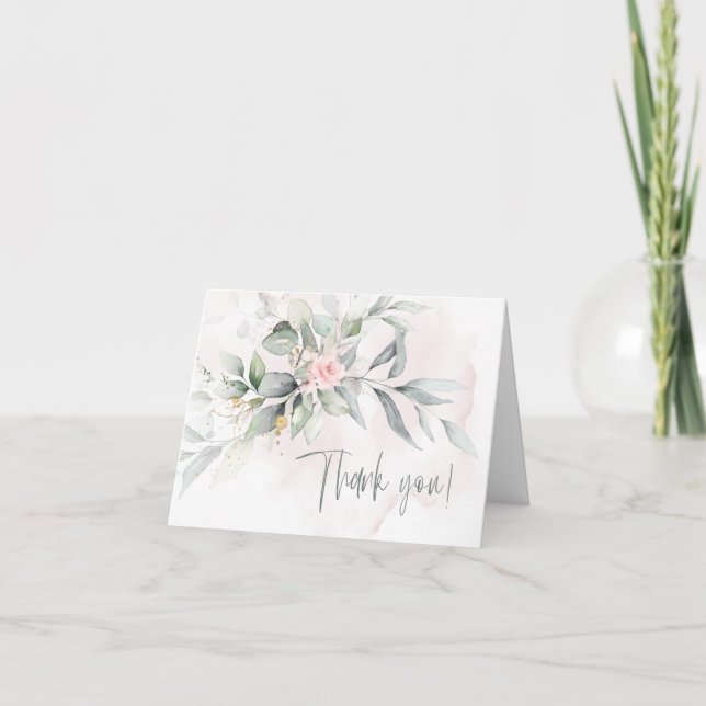 Tarjeta De Agradecimiento Boda | Foliage Rosa Eucalyptus Gracias (Anverso)