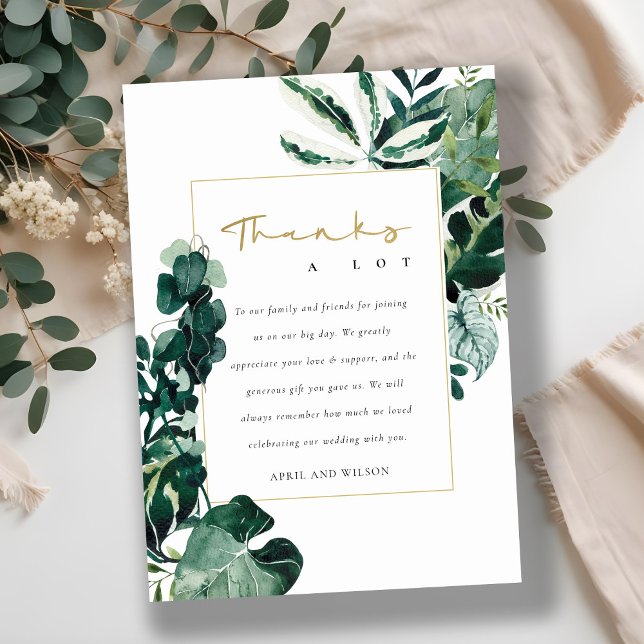 TARJETA DE AGRADECIMIENTO BODA FOLIAGE VERDE MODERNO TROPICAL MONSTERA (Subido por el creador)