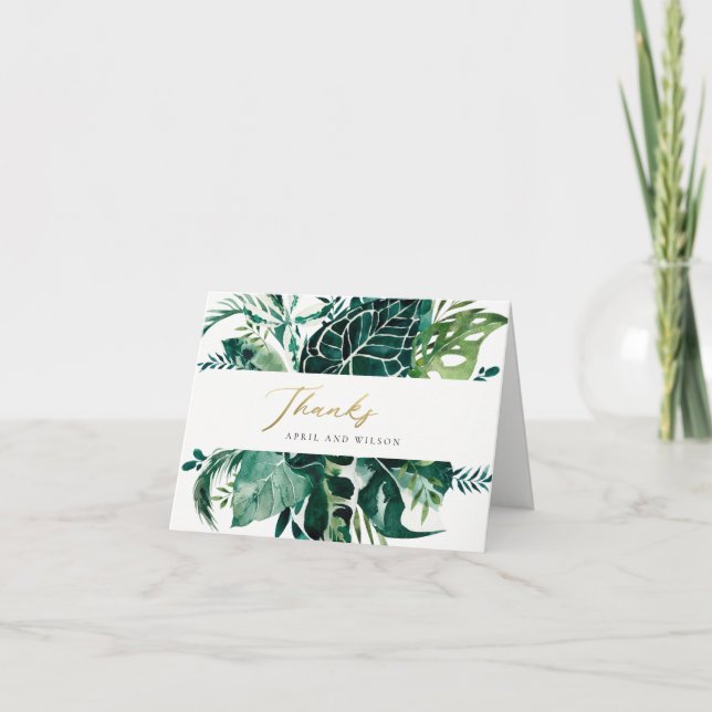 TARJETA DE AGRADECIMIENTO BODA FOLIAGÉTICO VERDE DE MONSTERA TROPICAL MODERN (Anverso)