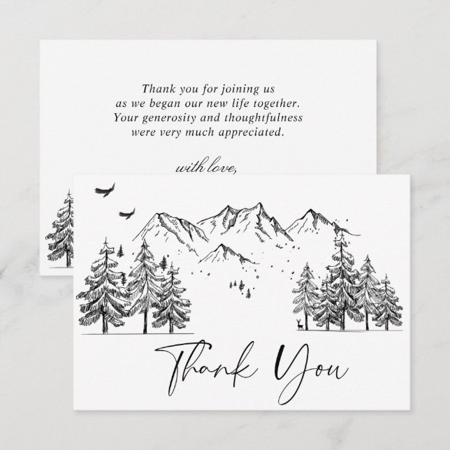 Tarjeta De Agradecimiento Boda Forestal de las Montañas Dibujadas a Mano (Anverso / Reverso)