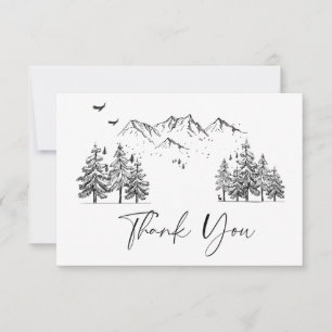 Tarjeta De Agradecimiento Boda Forestal de las Montañas Dibujadas a Mano