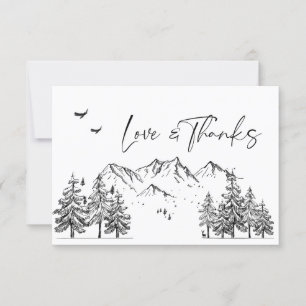 Tarjeta De Agradecimiento Boda Forestal de las Montañas Dibujadas a Mano