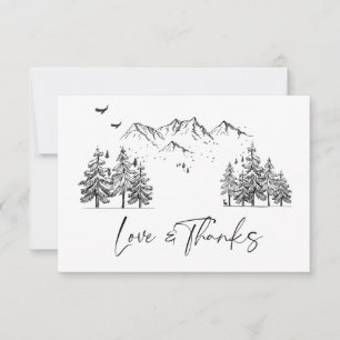Tarjeta De Agradecimiento Boda Forestal de las Montañas Dibujadas a Mano
