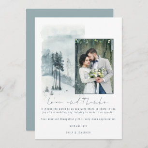 Tarjeta De Agradecimiento Boda forestal de nieve foto amor y gracias