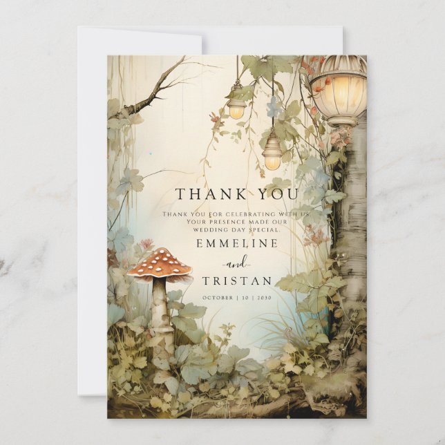 Tarjeta De Agradecimiento Boda forestal encantado (Anverso)