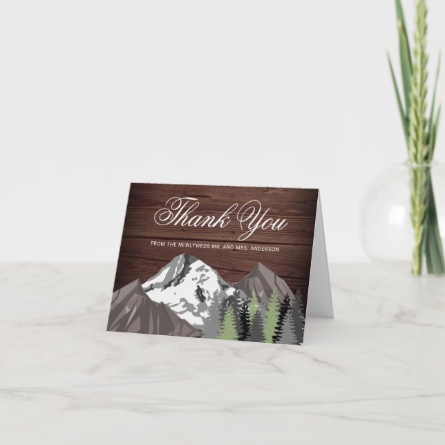Tarjeta De Agradecimiento Boda Forestal Rustic Wood Mountain (Anverso)