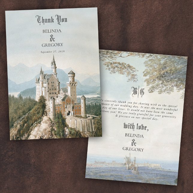 Tarjeta De Agradecimiento Boda Forestal Rústico Castillo de cuento de hadas (Vintage Fairytale Castle Rustic Forest Wedding Thank You Card)