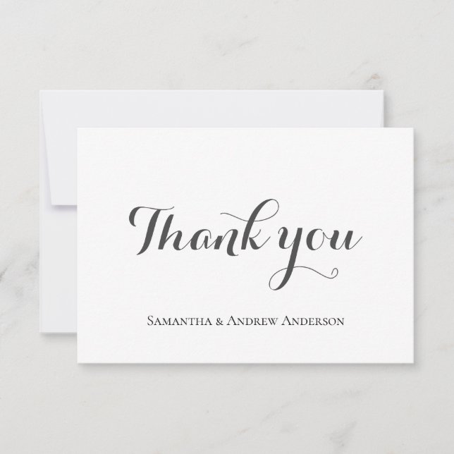 Tarjeta De Agradecimiento Boda Formal Clásica Elegante Gris Blanco Script (Anverso)
