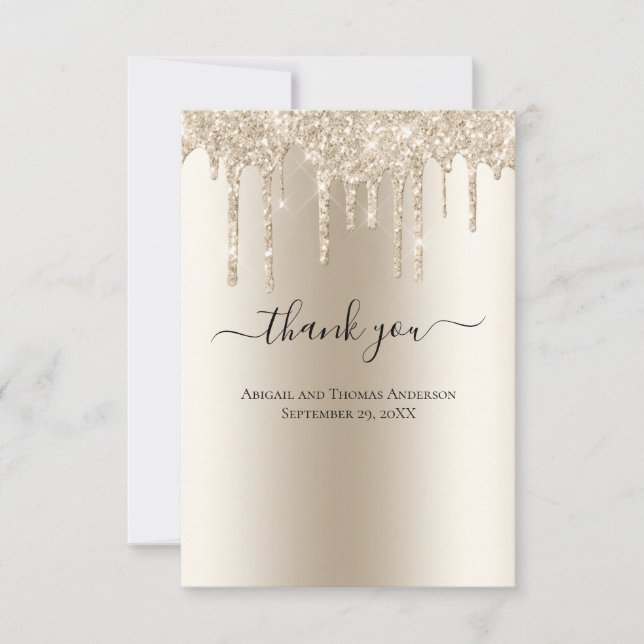 Tarjeta De Agradecimiento Boda Formal con Champagne que Destella Brillo (Anverso)