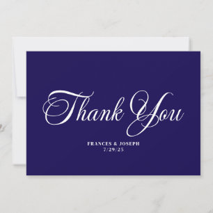 Tarjeta De Agradecimiento Boda Formal con Letra Hermosa Azul Oscuro