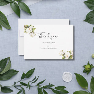 Tarjeta De Agradecimiento Boda Formal Elegante Floral de Magnolia Blanca