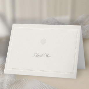 Tarjeta De Agradecimiento Boda Formal Náutica de Conchas Marinas Crema