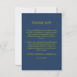 Tarjeta De Agradecimiento Boda Formal Simple de Azul Marino y Dorado