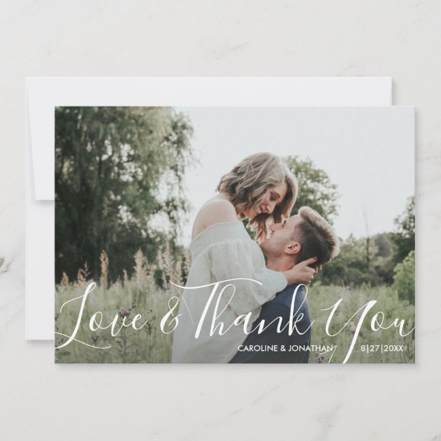 Tarjeta De Agradecimiento Boda Foto Amor y Gracias Bonito Elegante (Anverso)