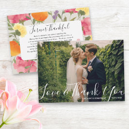 Tarjeta De Agradecimiento Boda Foto Amor y gracias Flores acuarelas