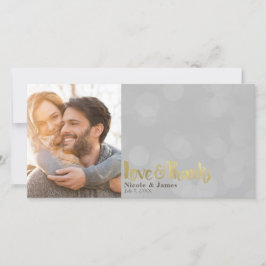 Tarjeta De Agradecimiento Boda Foto Amor y Gracias Grey Gold Gracias