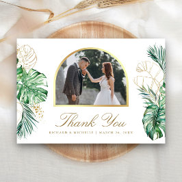 Tarjeta De Agradecimiento Boda Foto Arco de Palma Tropical Gold