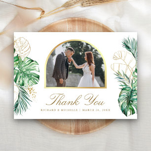 Tarjeta De Agradecimiento Boda Foto Arco de Palma Tropical Gold