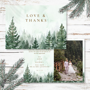 Tarjeta De Agradecimiento Boda Foto Bosque De Pino Acuarela