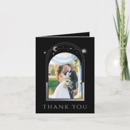Tarjeta De Agradecimiento Boda Foto Celestial de Plata Negra
