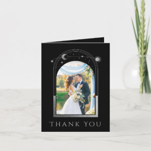 Tarjeta De Agradecimiento Boda Foto Celestial de Plata Negra