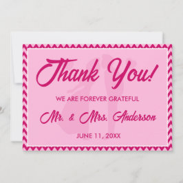 Tarjeta De Agradecimiento Boda Foto con Raya en Chevron Rosa Rubor Moderna