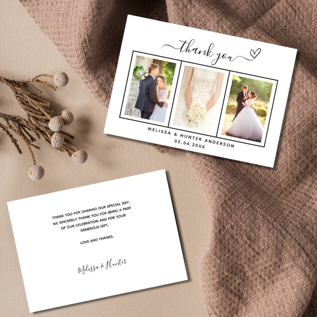 Tarjeta De Agradecimiento Boda foto corazón simple guión elegante (Subido por el creador)