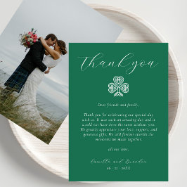 Tarjeta De Agradecimiento Boda Foto Cruz Trébol Irlandés Verde Esmeralda