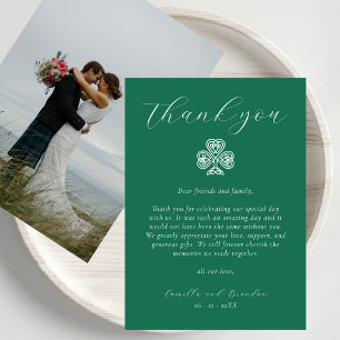 Tarjeta De Agradecimiento Boda Foto Cruz Trébol Irlandés Verde Esmeralda