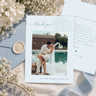 Tarjeta De Agradecimiento Boda Foto de Concha de Azul Costero Dibujada a Man