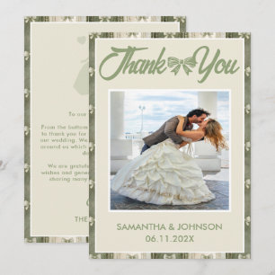 Tarjeta De Agradecimiento Boda Foto de Denim Rústico Verde Salvia