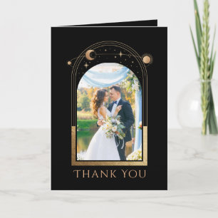 Tarjeta De Agradecimiento Boda Foto de Luna Estrella Negra Chic Celestial