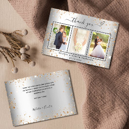 Tarjeta De Agradecimiento Boda foto de oro guión de corazón elegante