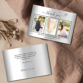 Tarjeta De Agradecimiento Boda foto de plata corazón simple guión elegante