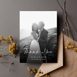 Tarjeta De Agradecimiento Boda Foto en Blanco y Negro con Letra Elegante